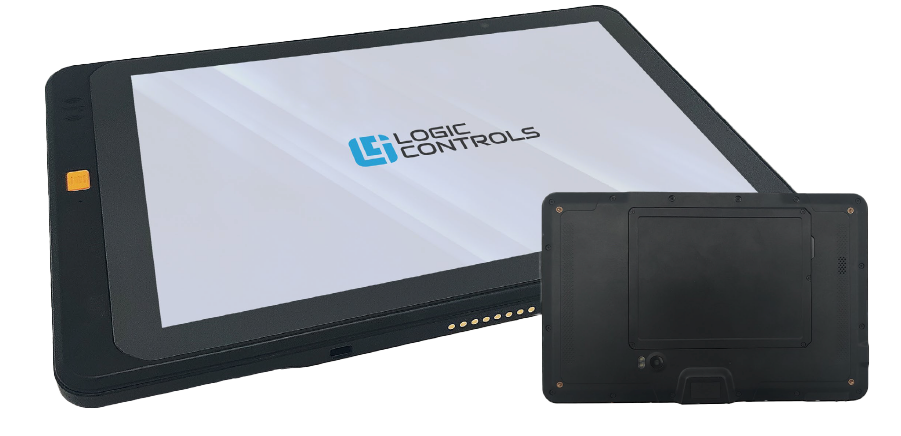 Logic Controls Pro Tablet 10 shown from the front and back.