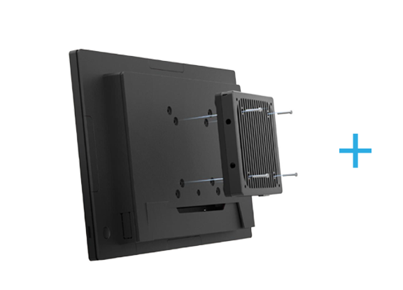 Logic Controls monitor with Elite 9550 controller being attached with 4 screws via the VESA mount
